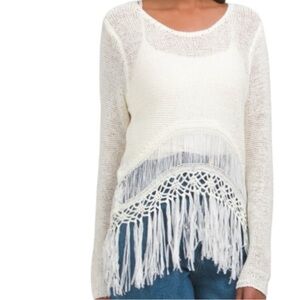 Rain + Rose Sweater Ivory Knit Sweater with Fringe NWOT size Medium